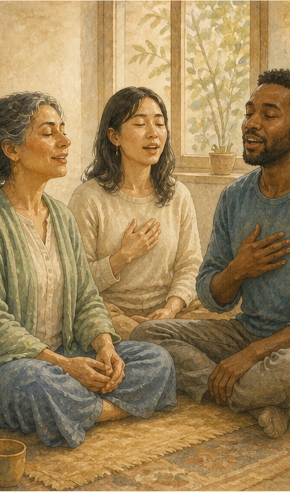 Chamyli-Aquarellillustration zu Mantra sprechen, singen oder innerlich hören