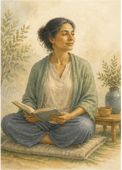 Ruhige Chamyli-Aquarellillustration zu Meditation: Grundlagen ohne Leistungsdruck