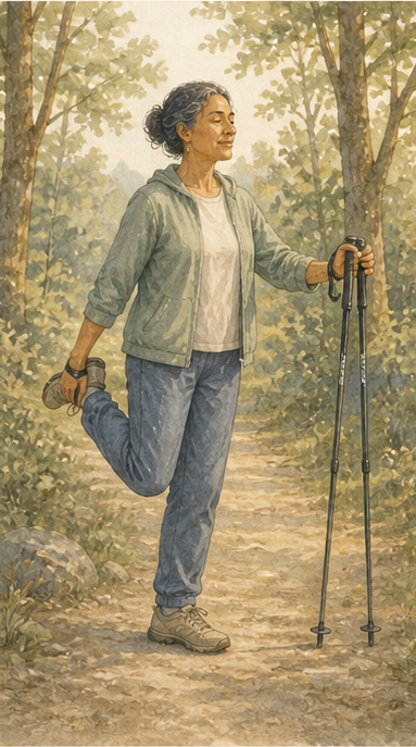 Chamyli-Aquarellillustration zu Aufwärmen und Belastung dosieren