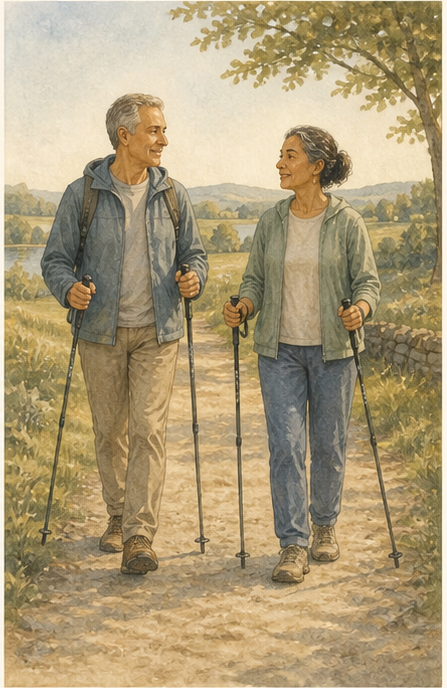 Chamyli-Aquarellillustration zu Die erste Nordic-Walking-Runde planen